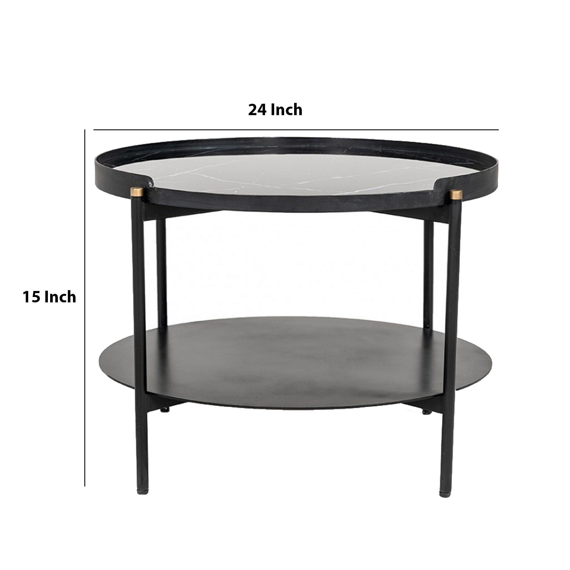 Round Metal Coffee Table With Marble Painted Tray Top Black On Sale Overstock 31823575