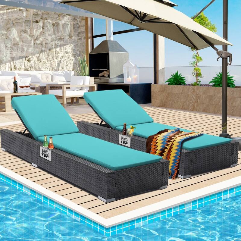 FINCATI Outdoor Patio Wicker Furniture Chaise Lounge Chair Set with Cushion Pool - N/A - Teal