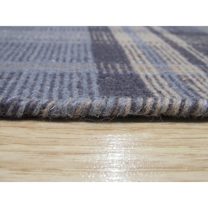 Home Decor EORC Handmade Wool Plaid Rug Stylish Blue Area Rug for Living Room, Bedroom, Office, & Home Décor Durable & Trendy