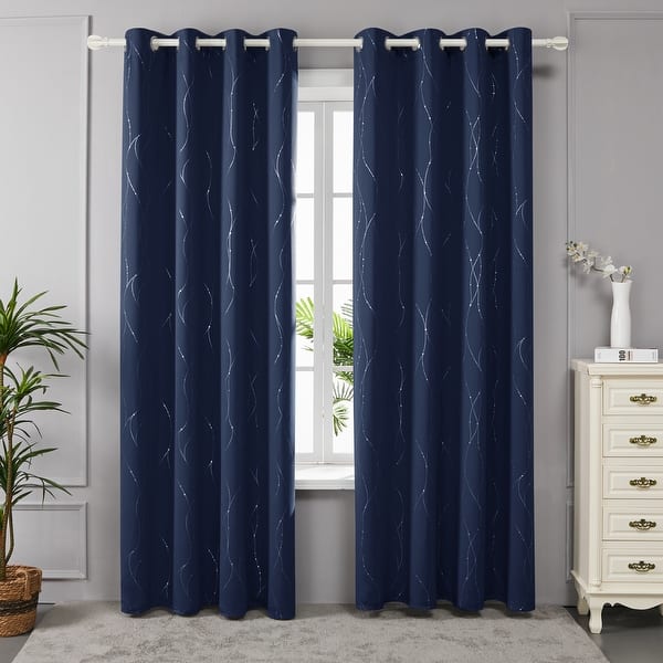 slide 2 of 101, Deconovo Wave Line with Dots 52 Width Curtains Pair(2 Panel) 52x45 Inch - Navy Blue