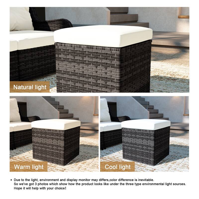 Outdoor Wicker Square Storage Ottoman with Plush Cushion