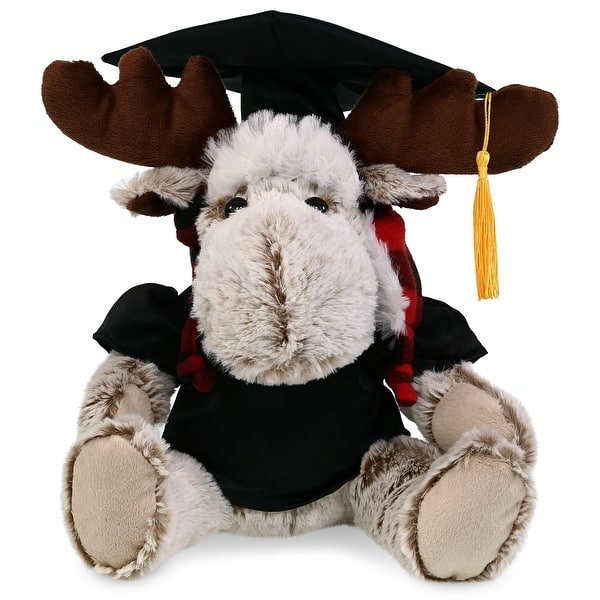 slide 2 of 5, DolliBu Moose with Red Plaid Outfit Graduation Plush with Gown and Cap - 9 inches