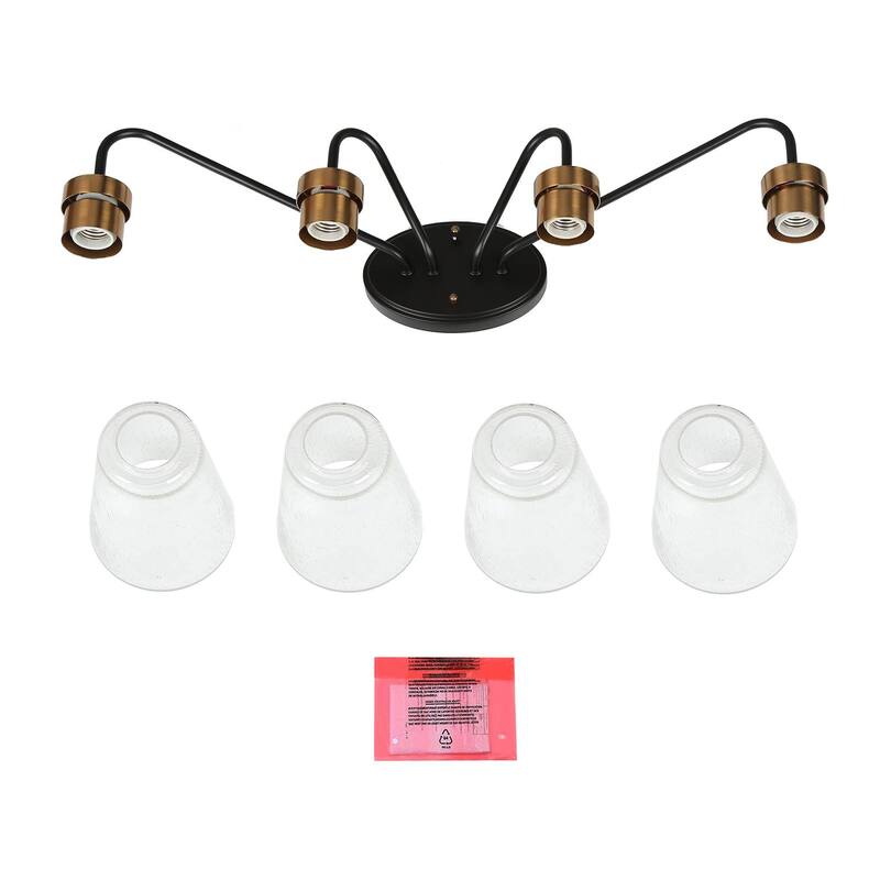 Modern Farmhouse 4-Light Black Gold Bathroom Vanity Lights Dimmable Seeded Glass Wall Lighting - 28.5" L x 7" W x 9.5" H