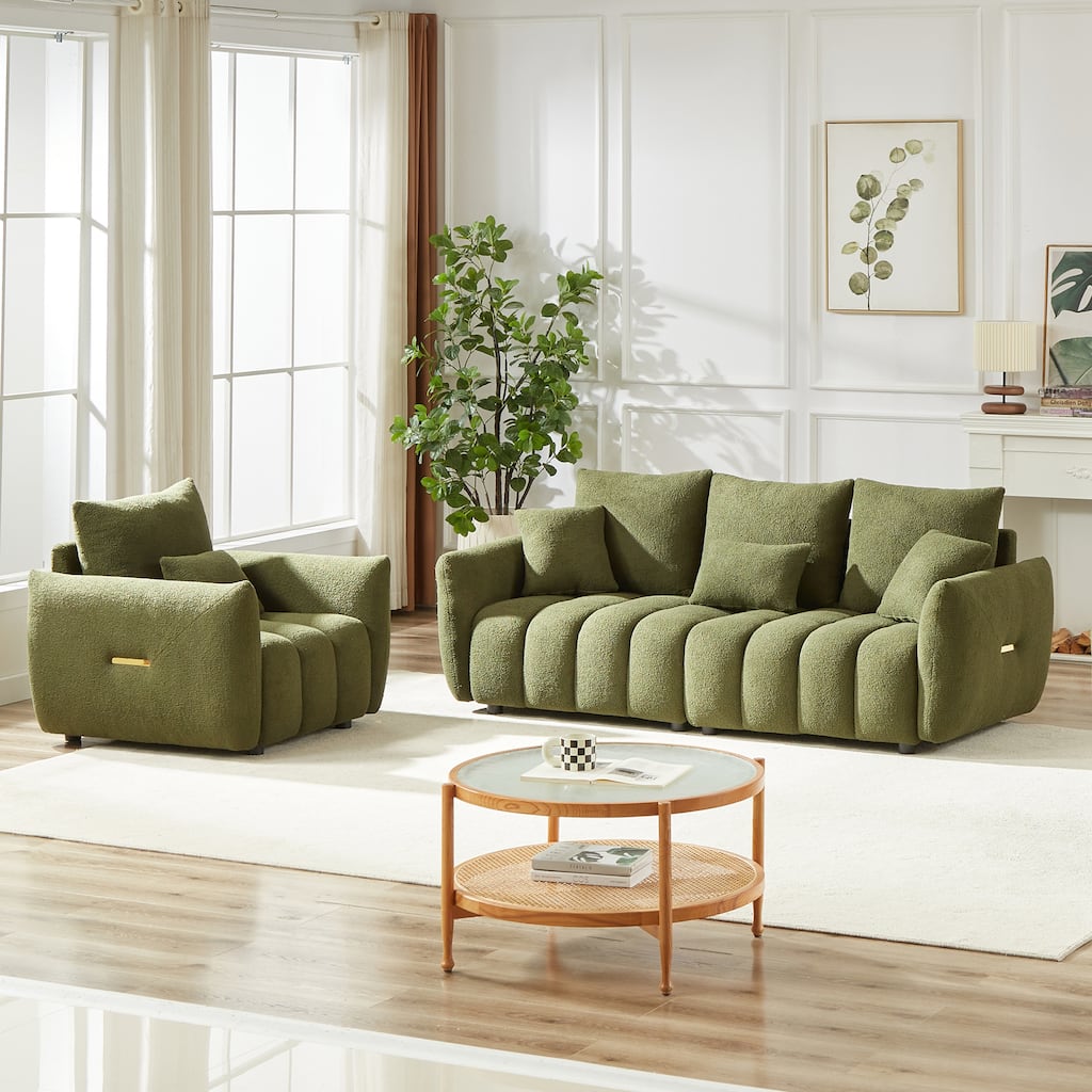 Deep Seat Single Sofa Armchair & Teddy 3 Seater Couch Combo Set