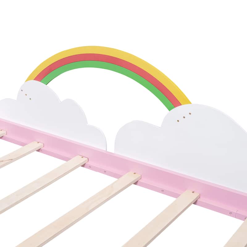 Solid Wood Day Bed with Cloud-shaped Drawers and Rainbow