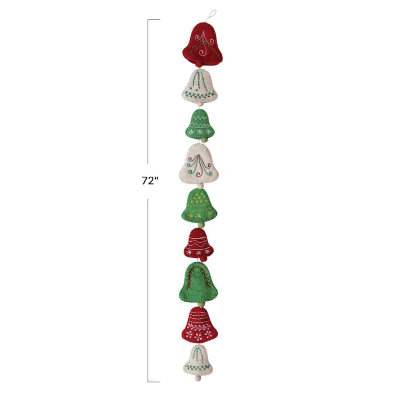 Handmade Wool Felt Bell Garland with Embroidery