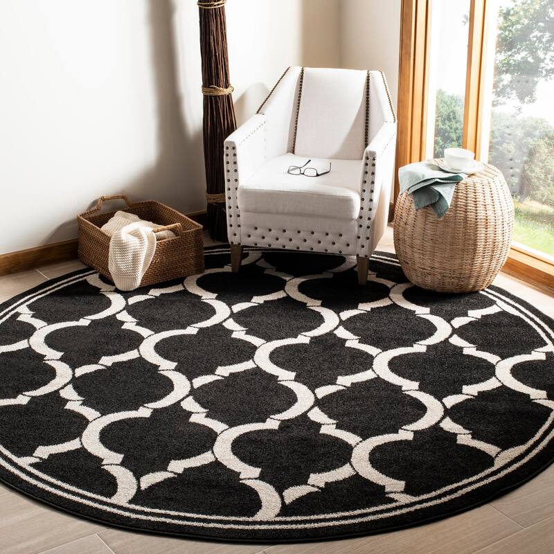 SAFAVIEH Amherst Huynh Modern Rug - 7' Round - Anthracite/Ivory