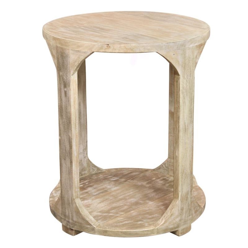 HomeRoots 24" Natural Distressed Solid Wood Round Frame End Table With Shelf - 20 in. x 24 in. x 20 in.