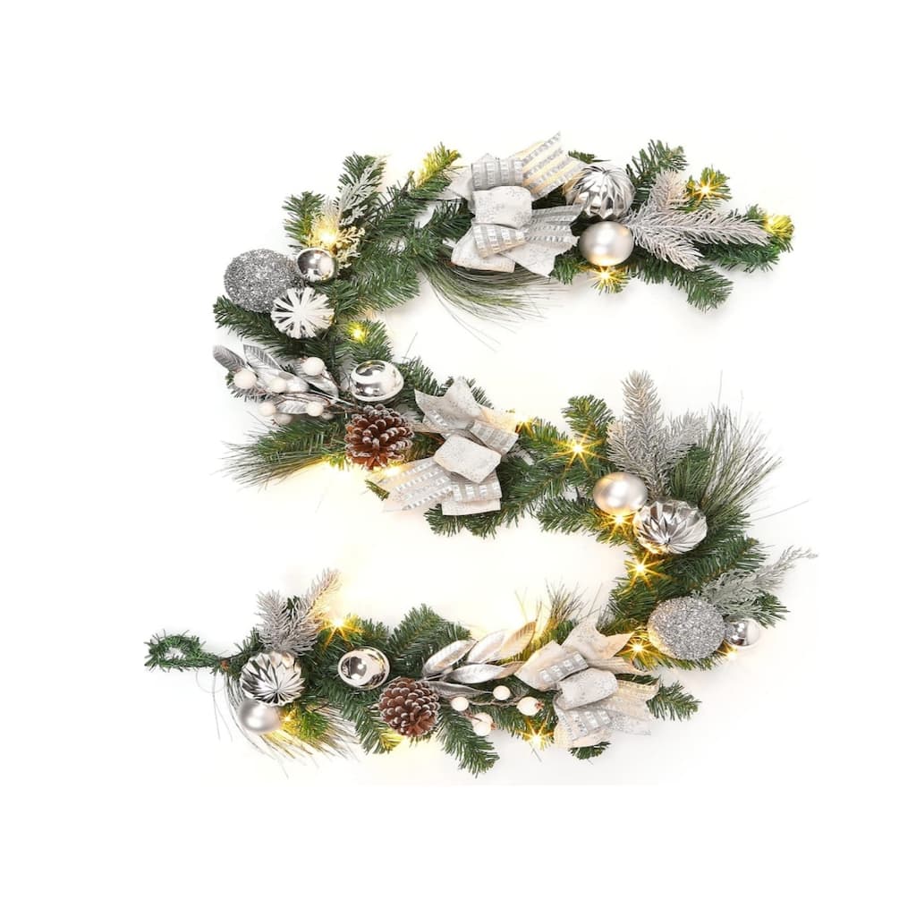 6 FT Pre-Lit Christmas Garland with 20 LED Lights & 8 Modes Artificial Green Rattan Garland - N/A