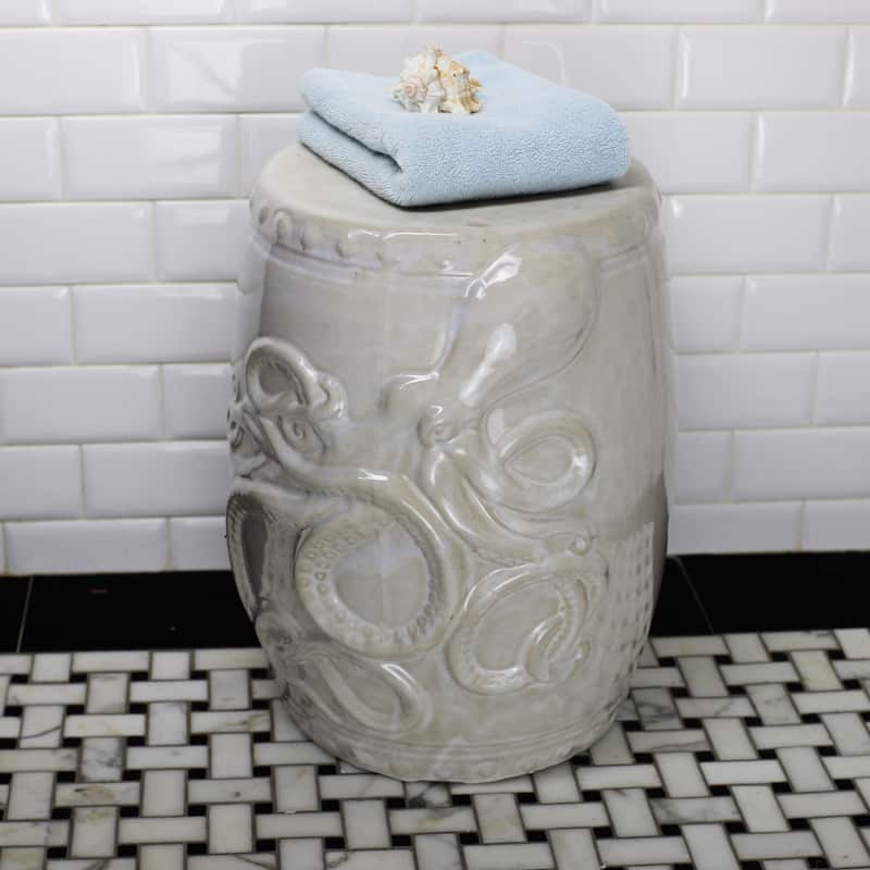 Euro Ceramica Grotto Ceramic 18" Kraken Tropical Garden Stool
