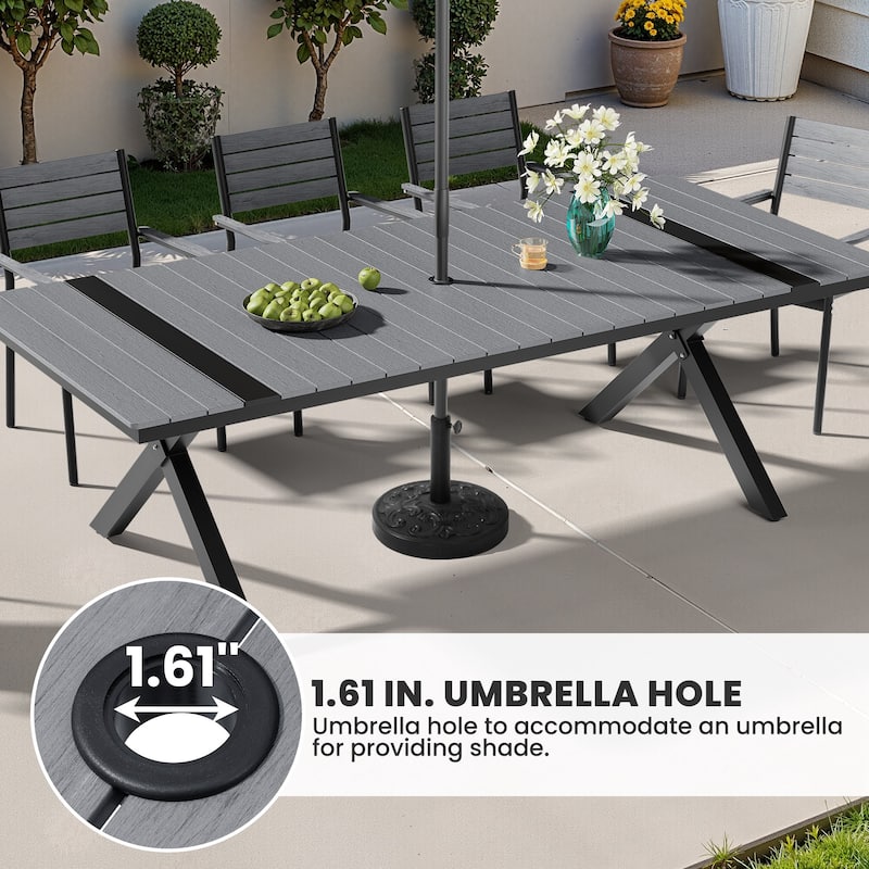 Outdoor Patio Aluminum Dining Rectangular Table with Umbrella Hole
