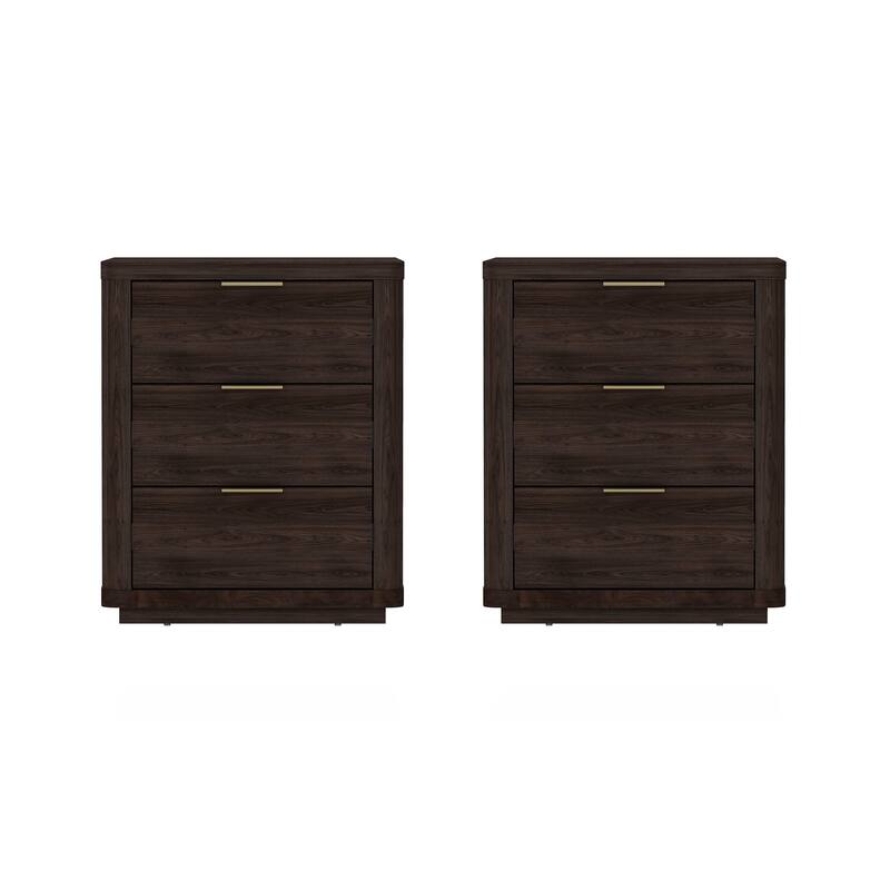 Manhattan Comfort Evelyn 3 Drawer Modern Nightstand Set of 2