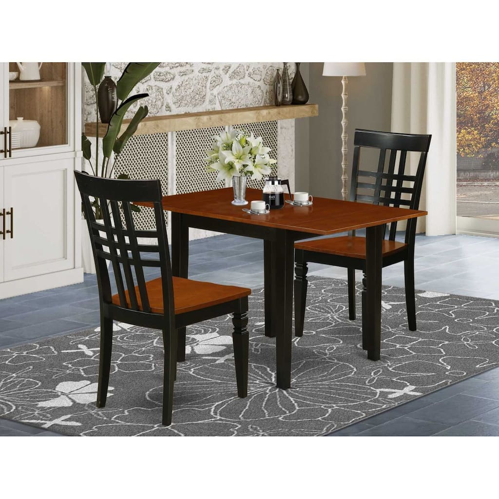 3-Piece Black and Cherry Finish Solid Wood Top Dining Table Set