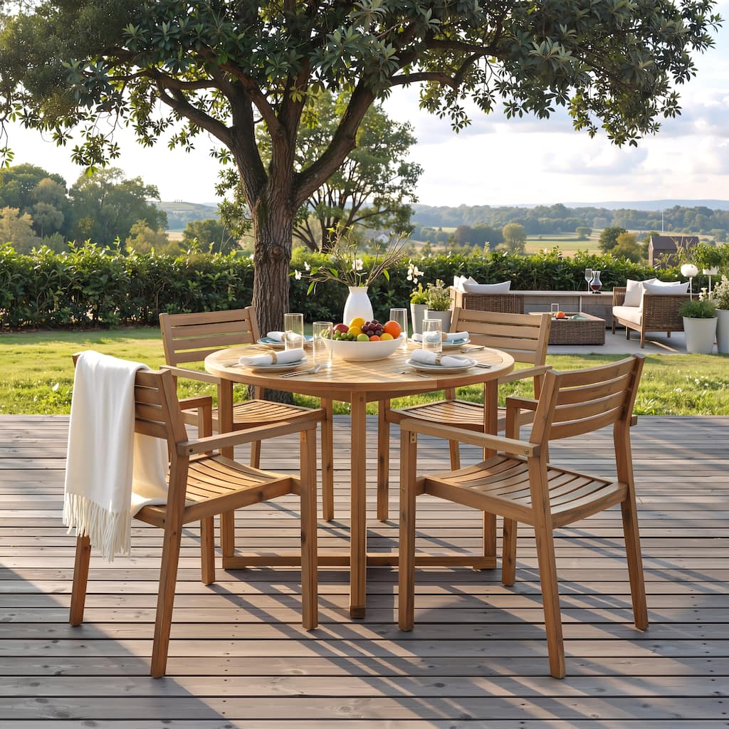 5-Piece Outdoor Dining Set with Acacia Wood Chairs and Round Table for Patios and Gardens