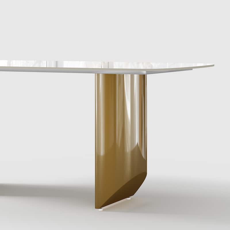White Rectangular Sintered Stone Dining Table with Double Pedestals