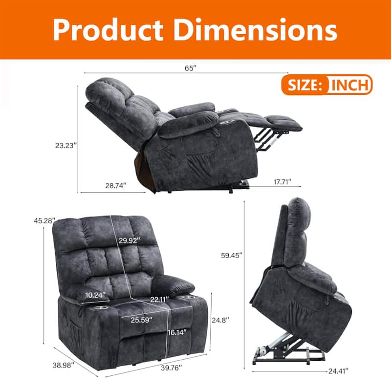 Oversized Electric Power Lift Recliner Chair with Massage and Heating