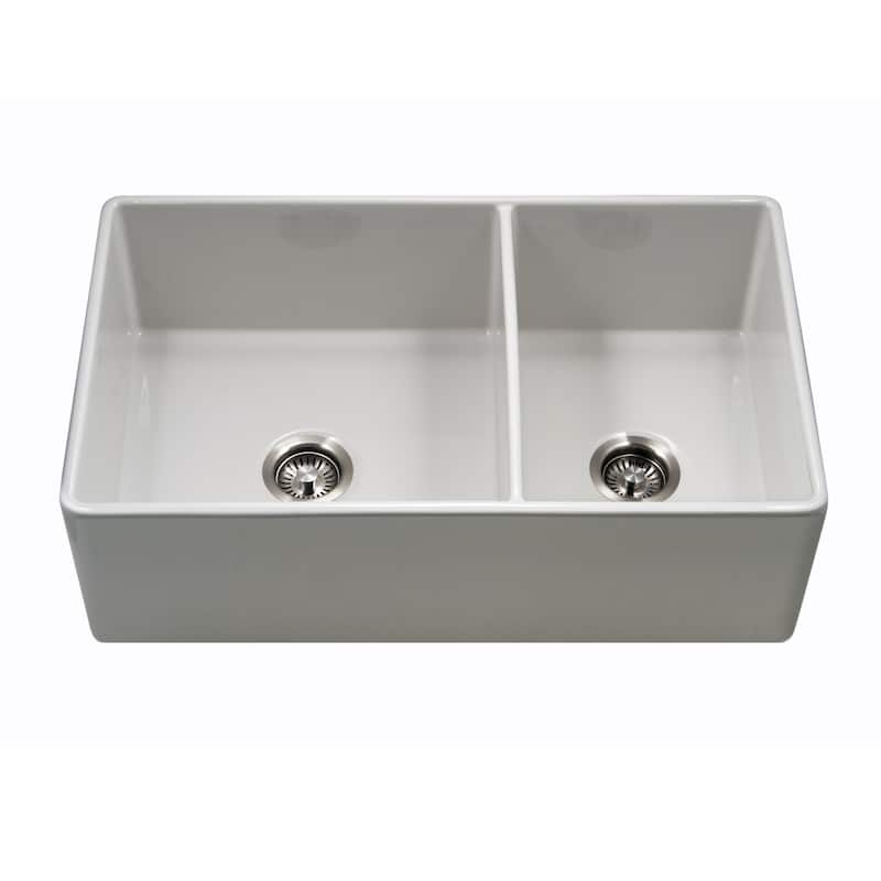 Houzer PTD-6040 Platus 33" Farmhouse Double Basin Fireclay Kitchen - White