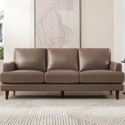 Ivy Living Cassia Top Grain Leather Sofa With Feather, Memory Foam and Springs