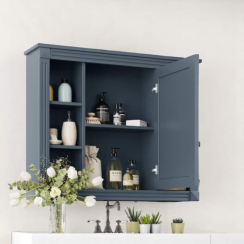 35'' Bathroom Mirror Cabinet with Storage, Wall Mounted Medicine Cabinet with Open Shelves and 1 Door