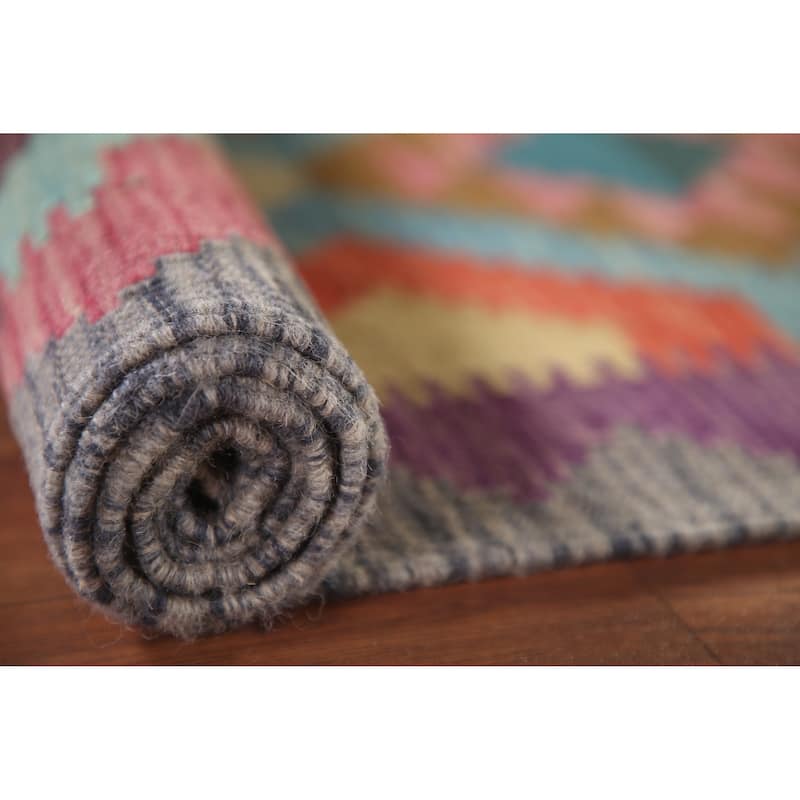 Reversible Kilim Oriental Runner Rug Flatweave Wool Carpet - 2'1"x 6'7"