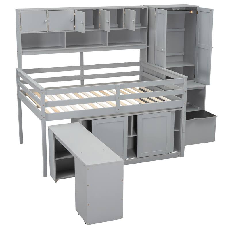 Versatile Full Size Wooden Loft Bed with Abundant Storage and Practical Desk