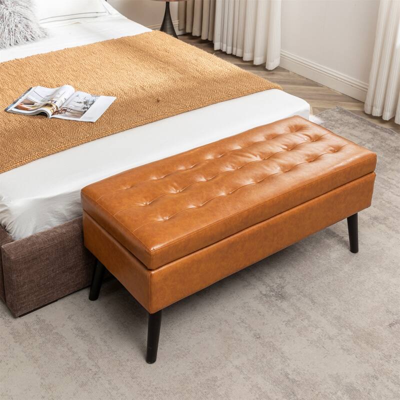 Faux Leather Bed Bench with Storage