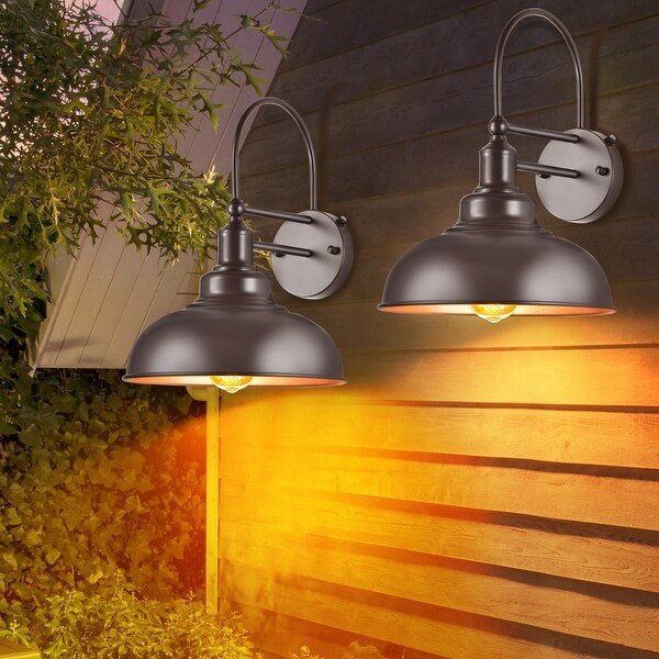 Set of Two Farmhouse Gooseneck Outdoor Wall Lights Dusk to Dawn Waterproof for Porch Garage Use No Bulbs Brown ZZHY