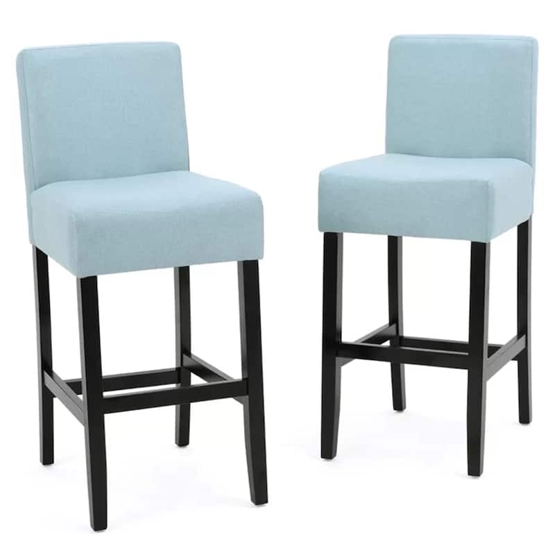 Roomfitters 30-Inch Fabric Bar Stools, Set of 2 Upholstered Bar Height Chairs with Wood Frame, Light Blue