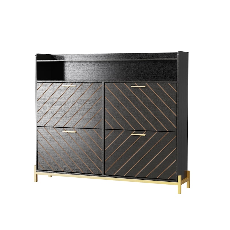 Wood Shoe Organizer Cabinet with 4 Flip Doors for Small Spaces