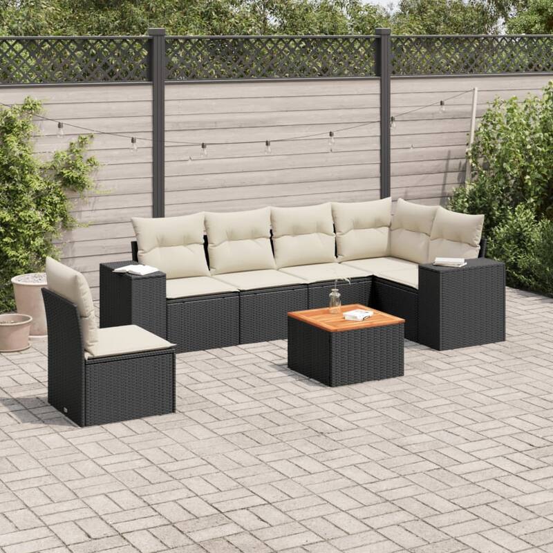 vidaXL Garden Sofa Set Black - 21.7 x 21.7 x 14.6 - Black and cream Large