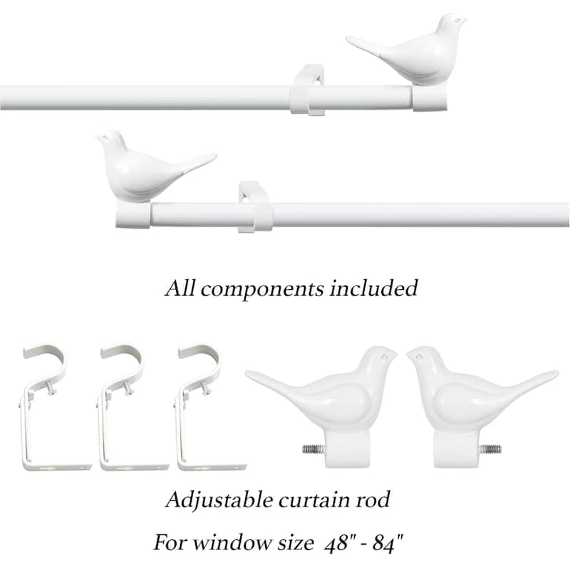 MERIVILLE 3/4" Diameter Farmhouse Single Window Curtain Rod, Bird Finials