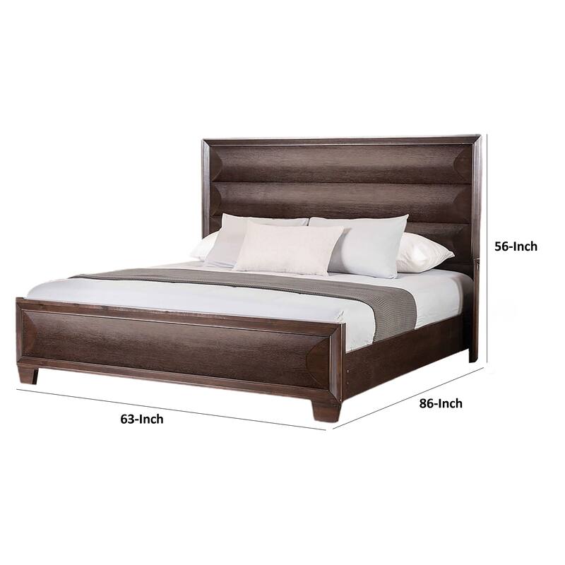 Nitz Queen Bed, Paneled Headboard with Beveled Fronts, Espresso Brown Wood