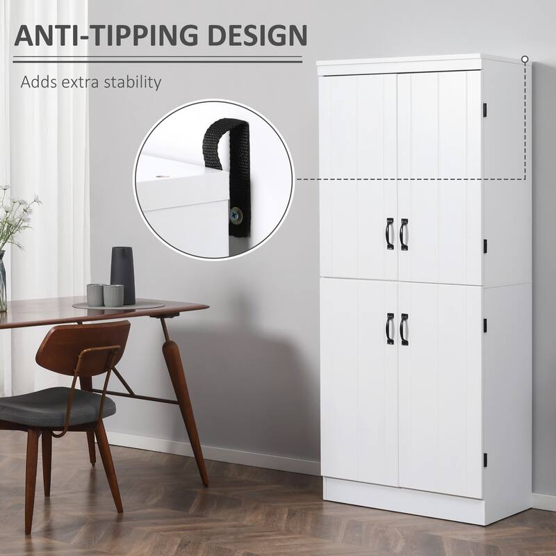 70" Kitchen Pantry, Tall Freestanding Storage Cabinet, 6-tier Shelving with 2 Adjustable Shelves and 4 Doors Gray