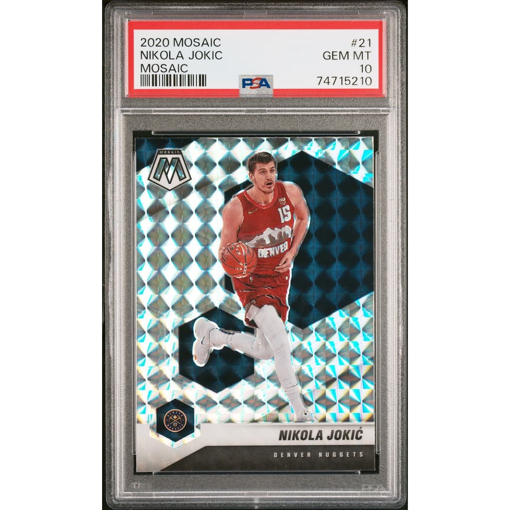 Nikola Jokic 2020 Panini Mosaic Silver Prizm Basketball Card #21 Graded PSA 10 - 8'6" x 11'6"