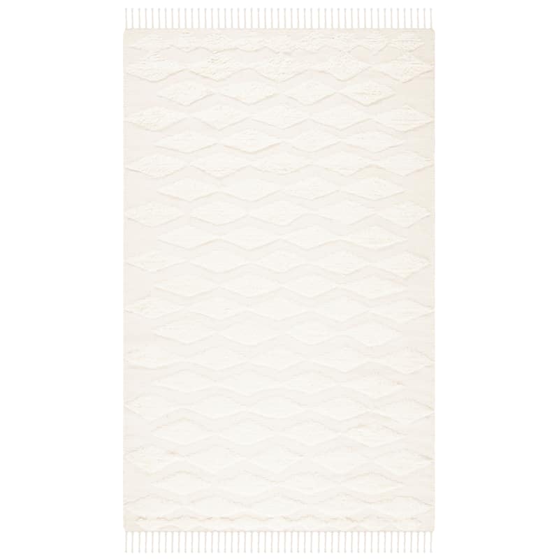 SAFAVIEH Handmade Casablanca Shag Rouba Tribal Wool Rug - 6' Square - Ivory