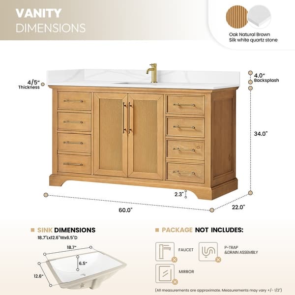 dimension image slide 1 of 6, Tokyo Bath Vanity with Quartz Stone Top without Mirror