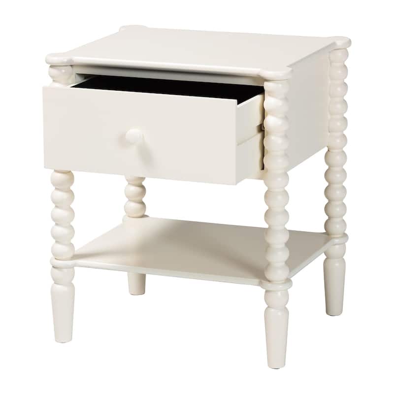 Rimona End Table with Bobbin Legs - 1-Drawer Accent Table with Spindle Turned Legs and Open Shelf, Cottage Farmhouse Side Table
