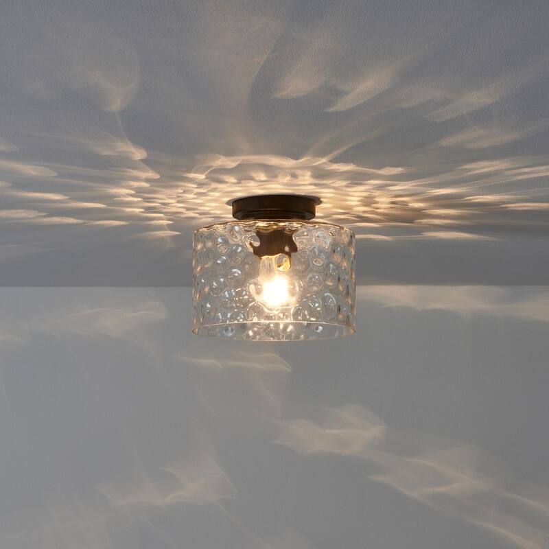 KAWOTI 1-Light Flush Mount with Hammered Glass Shade - W9.8" x H7.8" x D9.8"