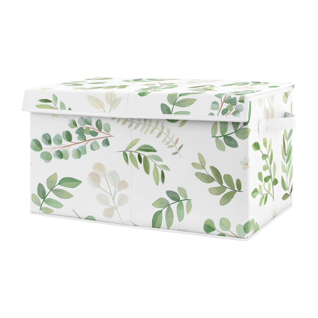 Floral Leaf Collection Girl Kids Fabric Toy Bin Storage - Green and White Boho Watercolor Botanical Woodland Tropical Garden