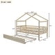 preview thumbnail 29 of 38, Twin Size House Bed with Trundle, Wooden Playhouse Kids Bed Frame with Roof and Fence, Montessori Style Bed