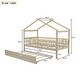 preview thumbnail 4 of 6, Twin Wooden House Platform Bed with Trundle for Girls & Boys, Natural