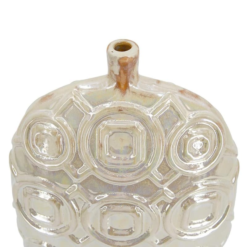 16" Cream Geometric Ceramic Bud Table Vase - 9.10