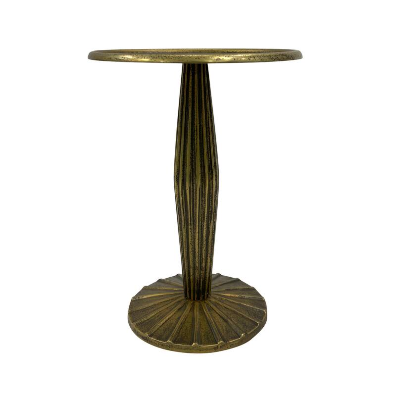 17 Inch Side End Drink Table, Fancy Fluted Base, Round Top Antique Brass