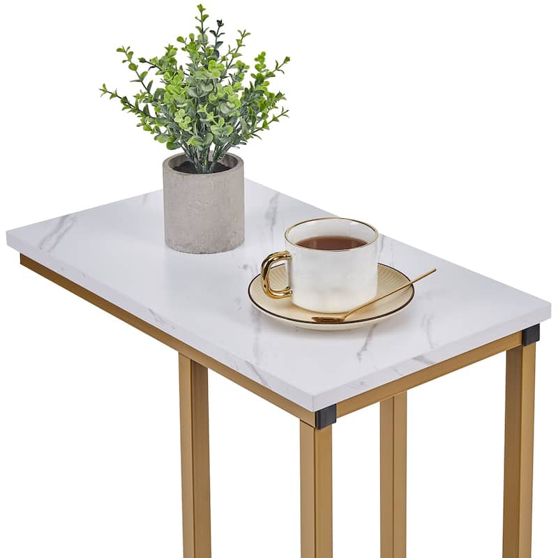 VECELO C-Shaped End Table Small Side Table Sofa Table with Metal Frame C-Shaped Couch Table for Sofa Laptop Coffee Snack