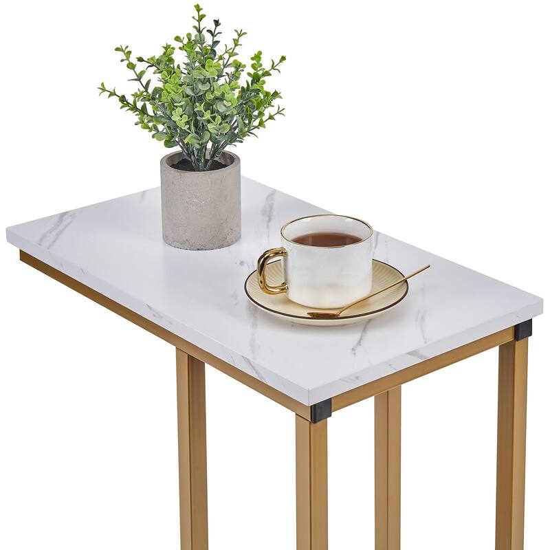 VECELO C-Shaped End Table Small Side Table Sofa Table with Metal Frame C-Shaped Couch Table Nightstand Set of 2