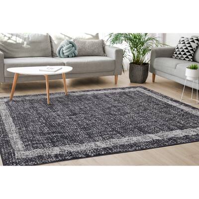 Florence Collection - Grey Distressed Border Rug - 4'7" x 6'7"