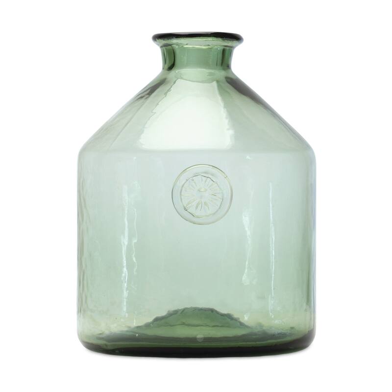 HomeRoots 9" Crystal Glass Green Round Table vase - 7