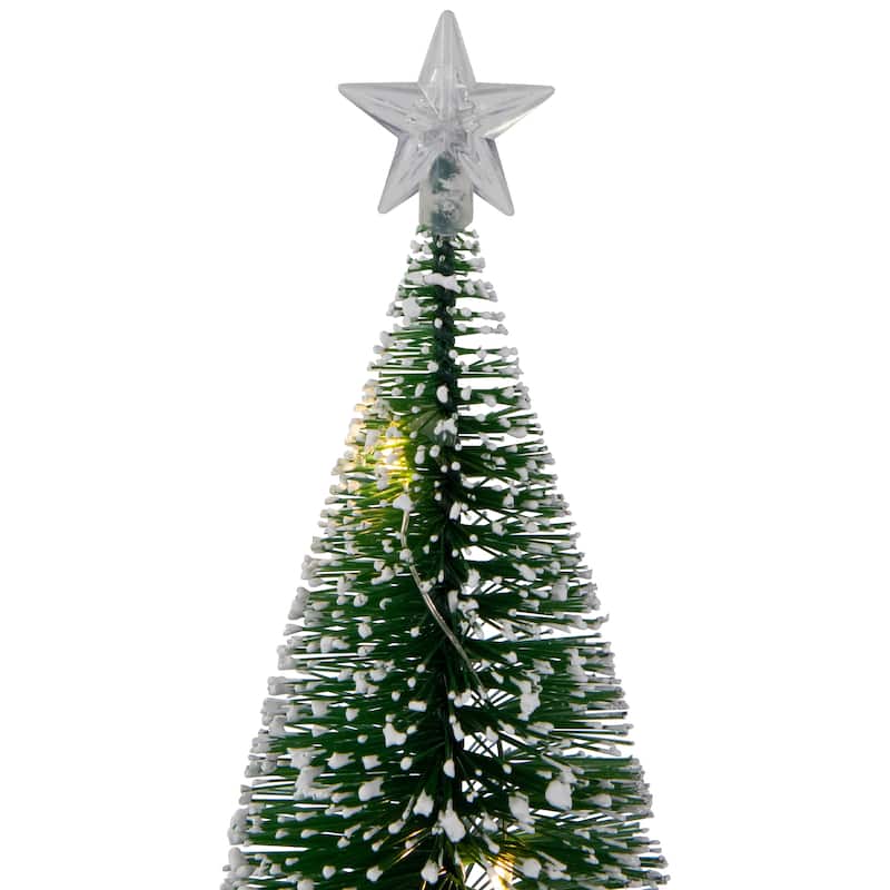 Set of 2 LED Pre-Lit Mini Bottle Brush Pine Christmas Village Trees - 7"