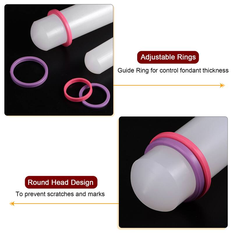 Fondant Rolling Pin with Rings PP 43cm x 3.5cm Non Stick for Baking White - 43cm x 3.5cm