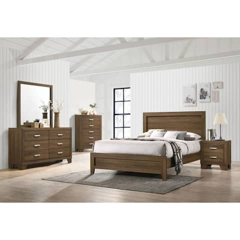 Miquell Transitional Queen Bed with Sophisticated Headboard&Wood Slats, Oak